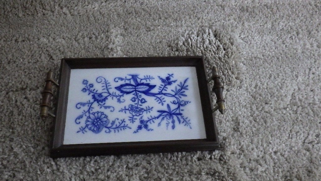 prachtig oud dienblad met Zwiebelmuster decor, Ophalen of Verzenden