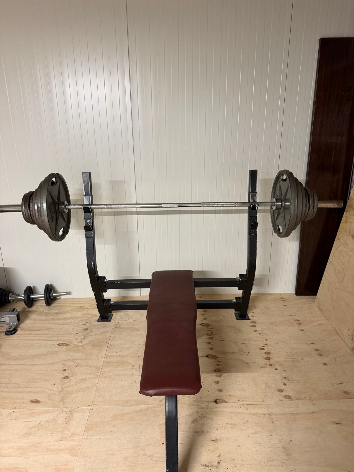 Complete Bench Press 115kg Gewichten + 20kg Stang, Ophalen, Gebruikt, Armen