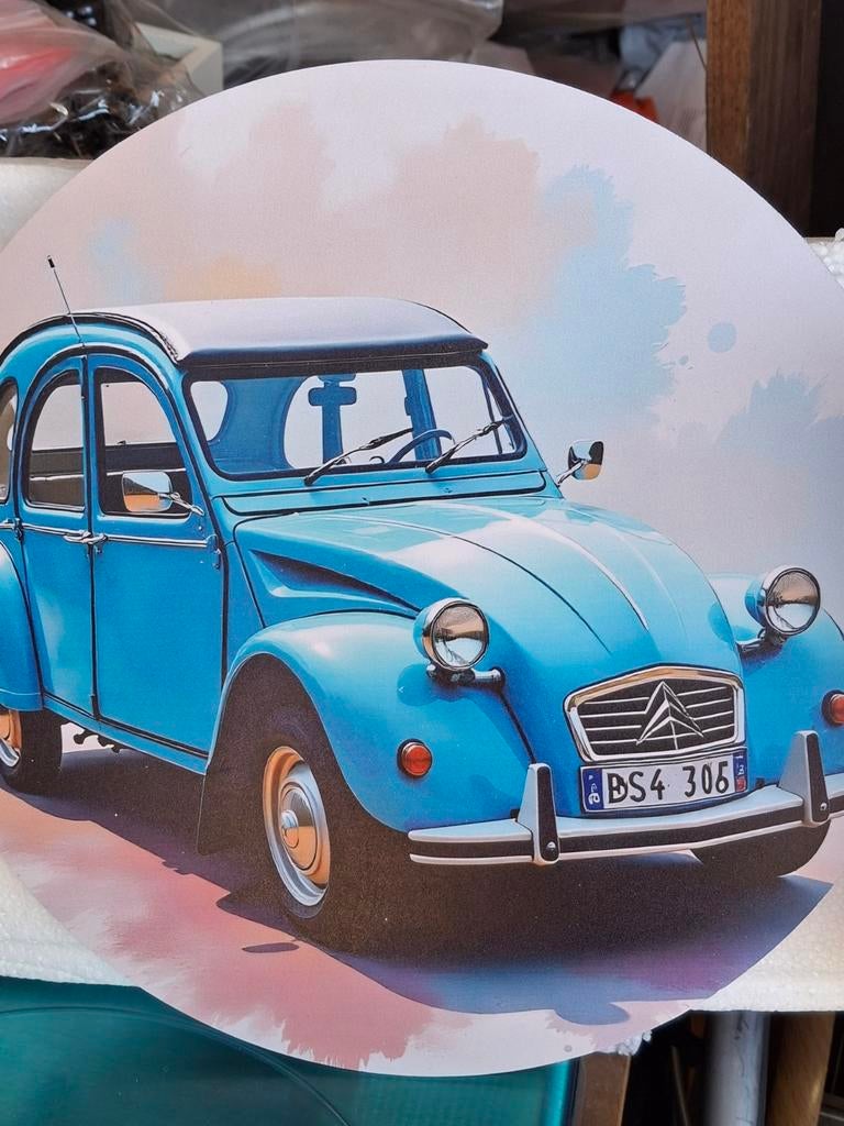Wandbord Citroën 2CV Eend - Rond 27 cm, Huis en Inrichting, Woonaccessoires | Wanddecoraties, Gebruikt, Vintage, Ophalen of Verzenden