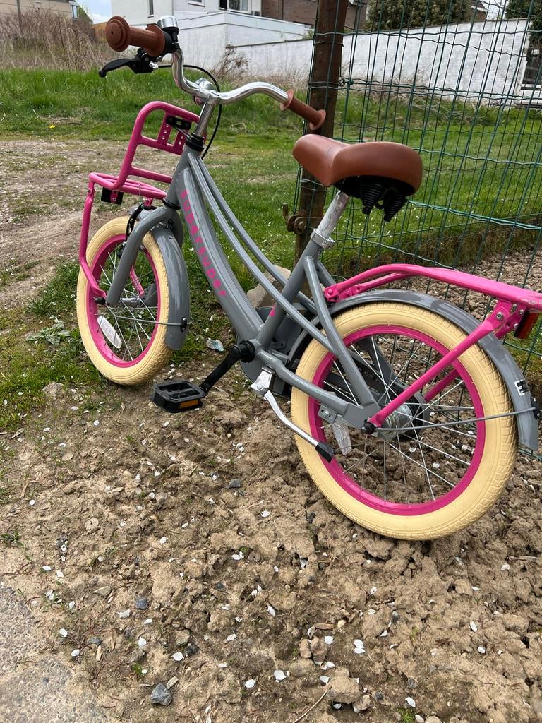 SuperSuper Kinderfiets 16 inch - Grijs/Roze, Fietsen en Brommers, Fietsen | Kinderfietsjes, Ophalen, Zo goed als nieuw, Velgrem