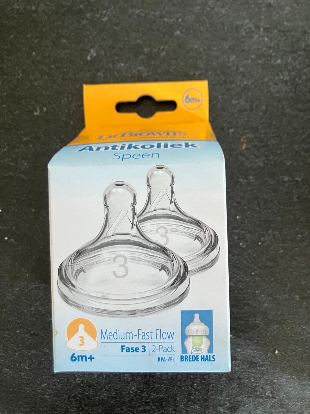 Dr. Brown's Antikoliek Spenen Fase 3 (6m+) - 2-pack, Speen, Ophalen of Verzenden, BPA-vrij, Nieuw
