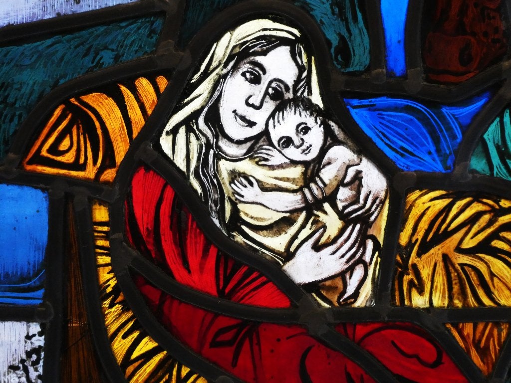 Gebrandschilderd glas in lood raam Kerststal - Theo Verbaal, Ophalen of Verzenden
