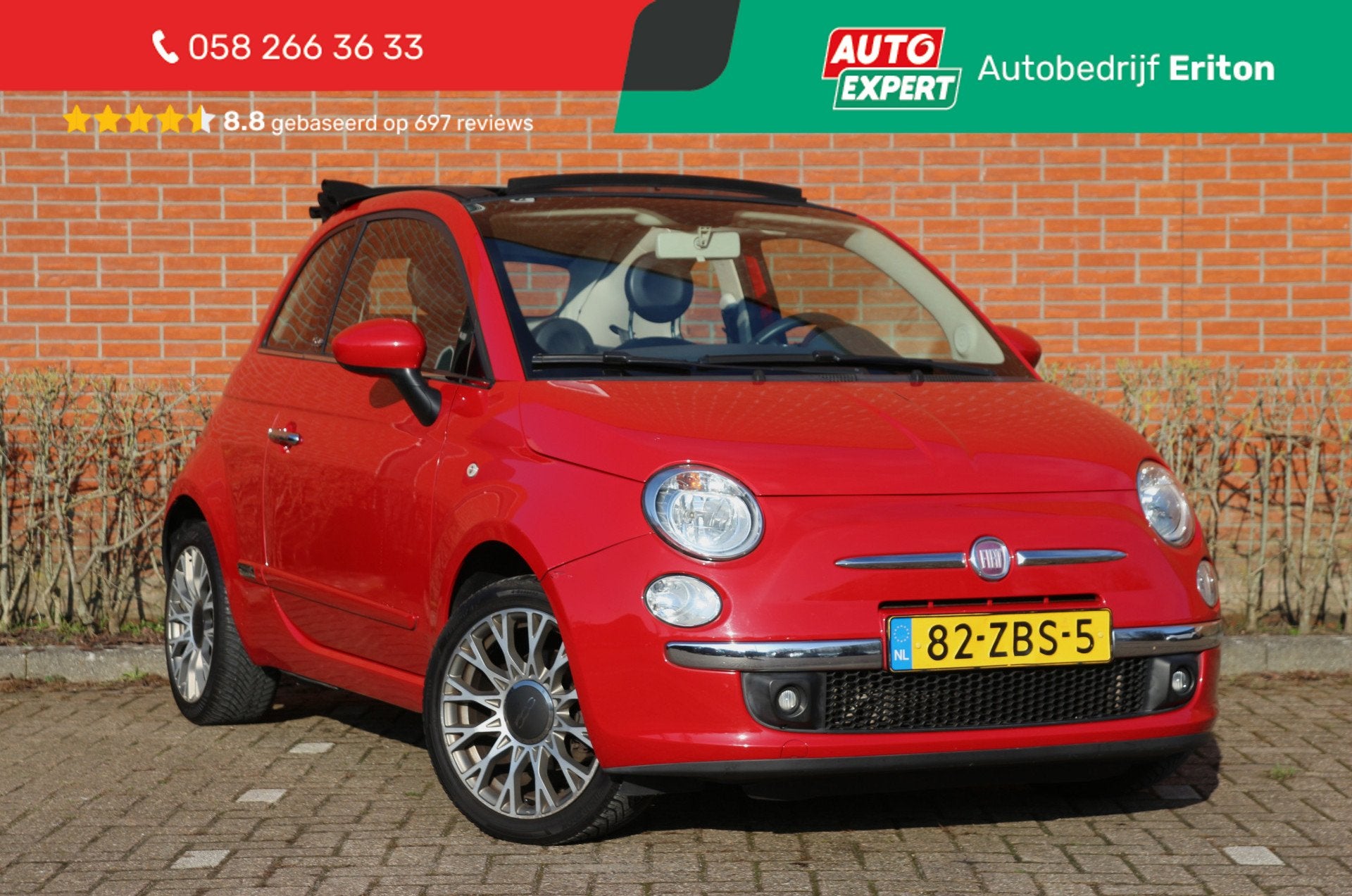 Fiat 500C 0.9 TwinAir 86pk Lounge | NL-auto | Cabrio | Airco, Auto's, Fiat, Euro 5, 86 pk, Gebruikt, Bedrijf