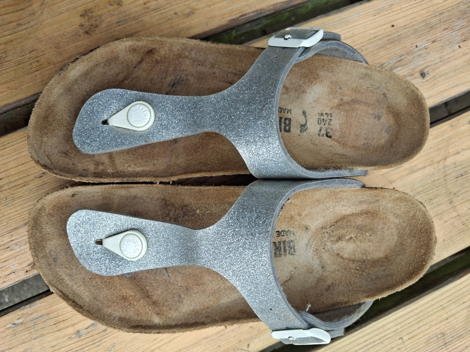 Birkenstock sandalen maat 37 zilver, Overige kleuren, Gedragen, Birkenstock, Sandalen of Muiltjes