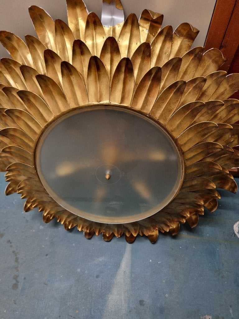 Goudkleurig bloemvormige lamp, Huis en Inrichting, Lampen | Vloerlampen, Ophalen, Gebruikt, Overige fittingen, Minder dan 100 cm