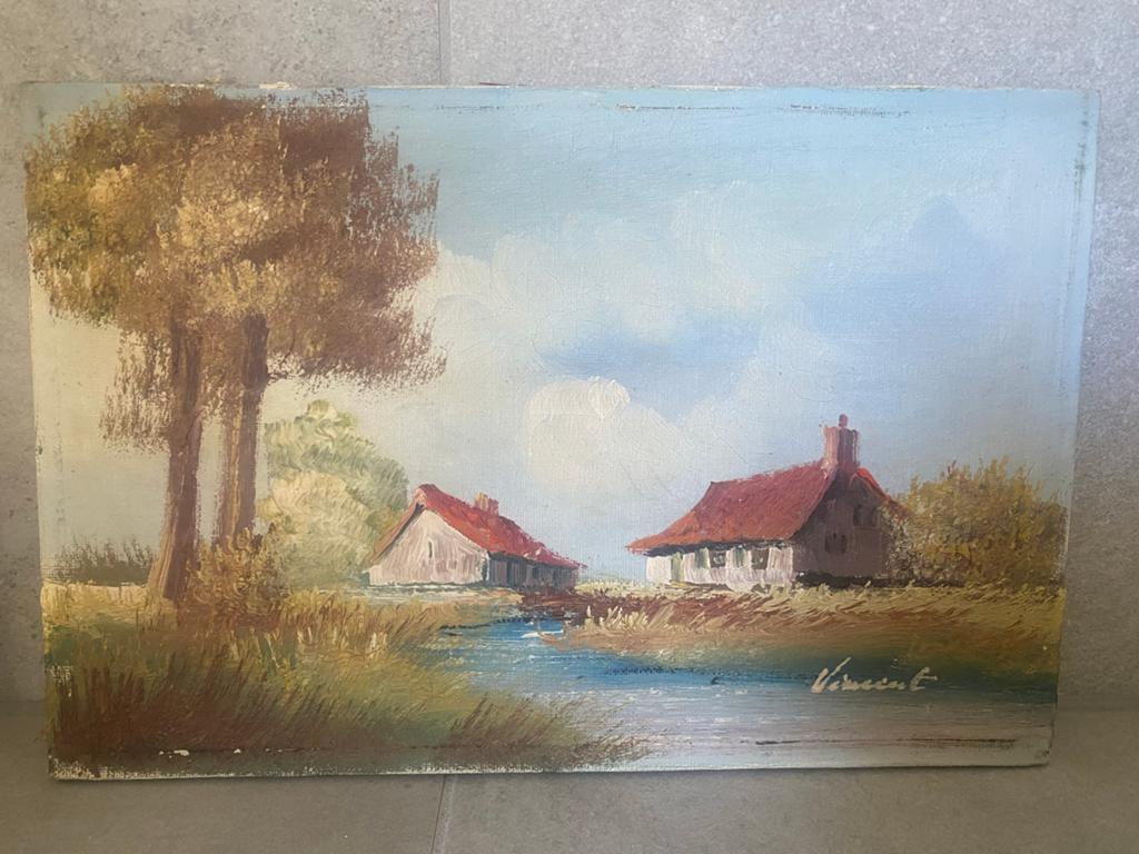 Landschap met boerderijen, gesigneerd Vincent, Ophalen