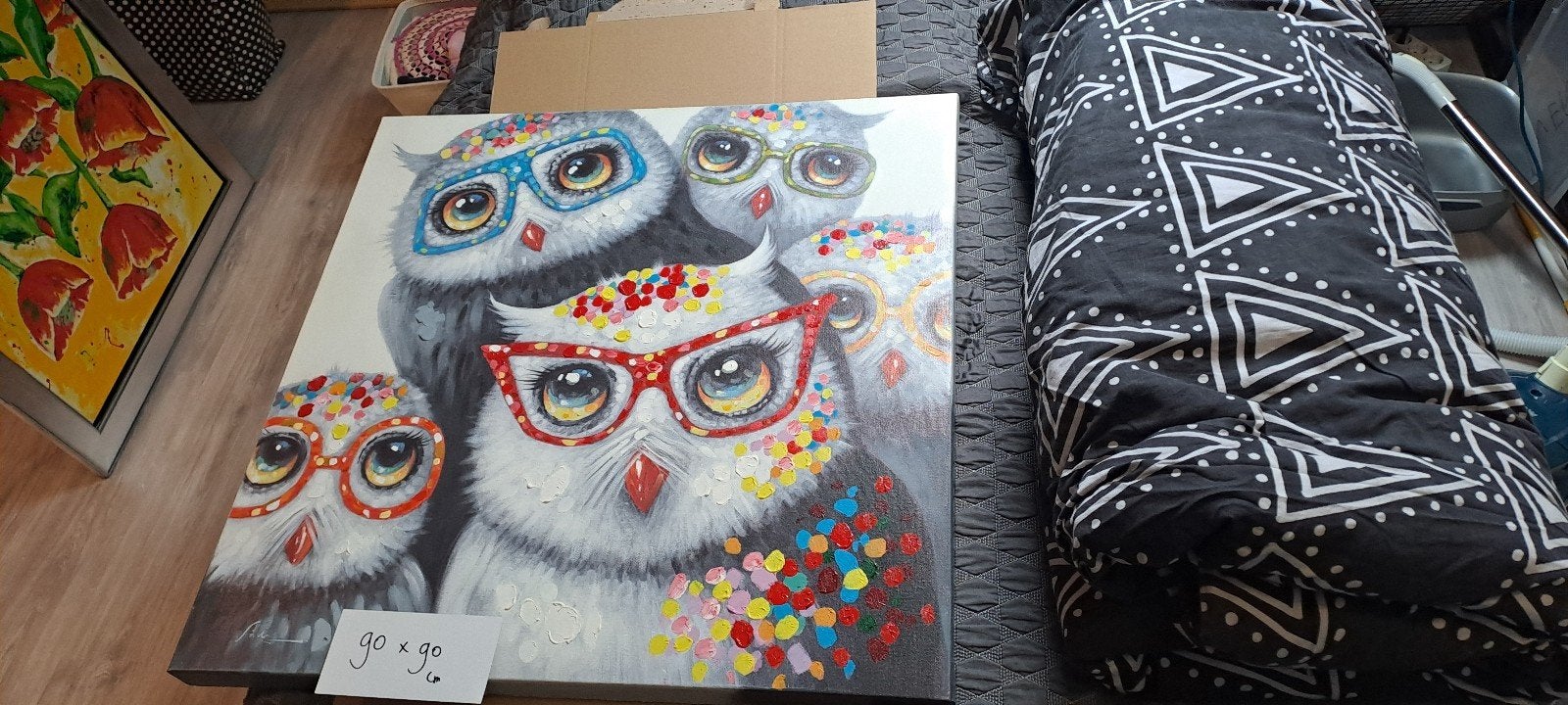uilen zeefdruk / schilderij? 90x90cm, Ophalen of Verzenden