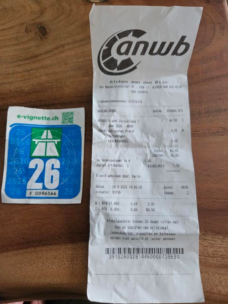 Vignet Zwitserland met bon, Tickets en Kaartjes, Autovignetten, Drie personen of meer