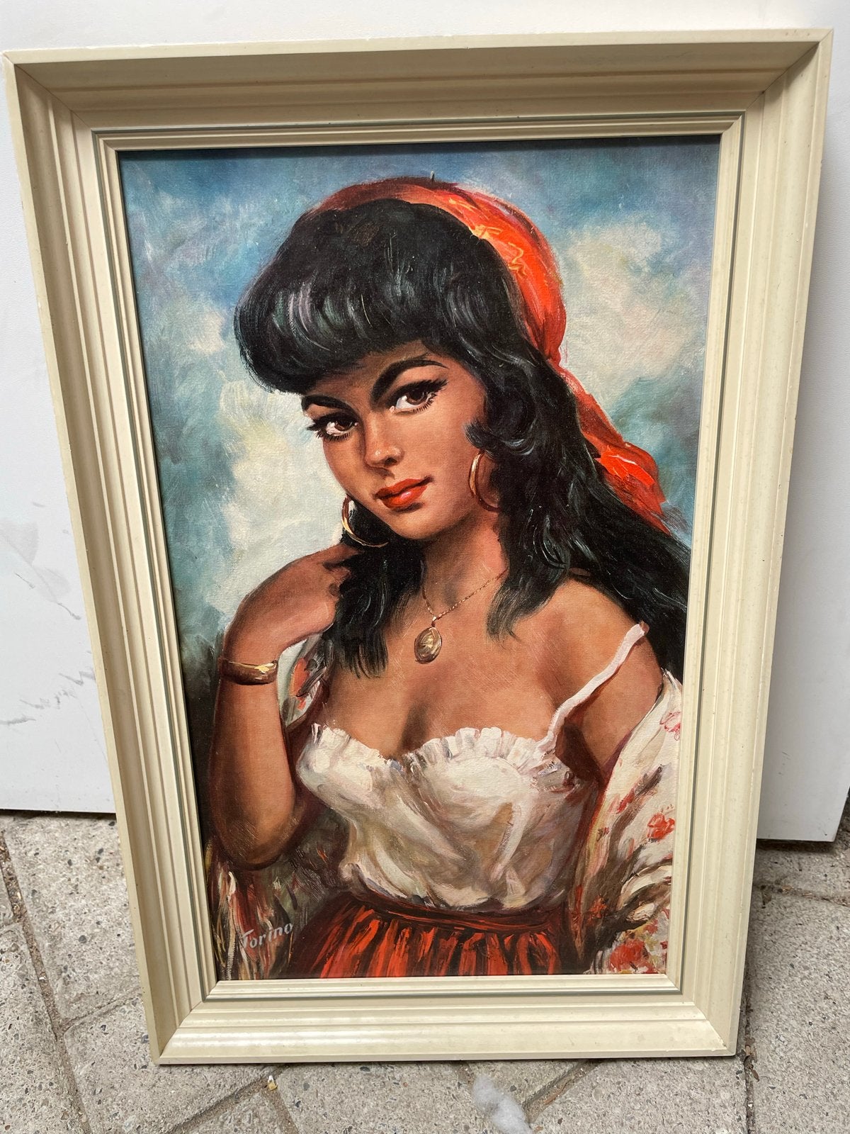 Vintage schilderij: Torino gypsy lady, Ophalen, Doek, Portret of Personen, Realistisch