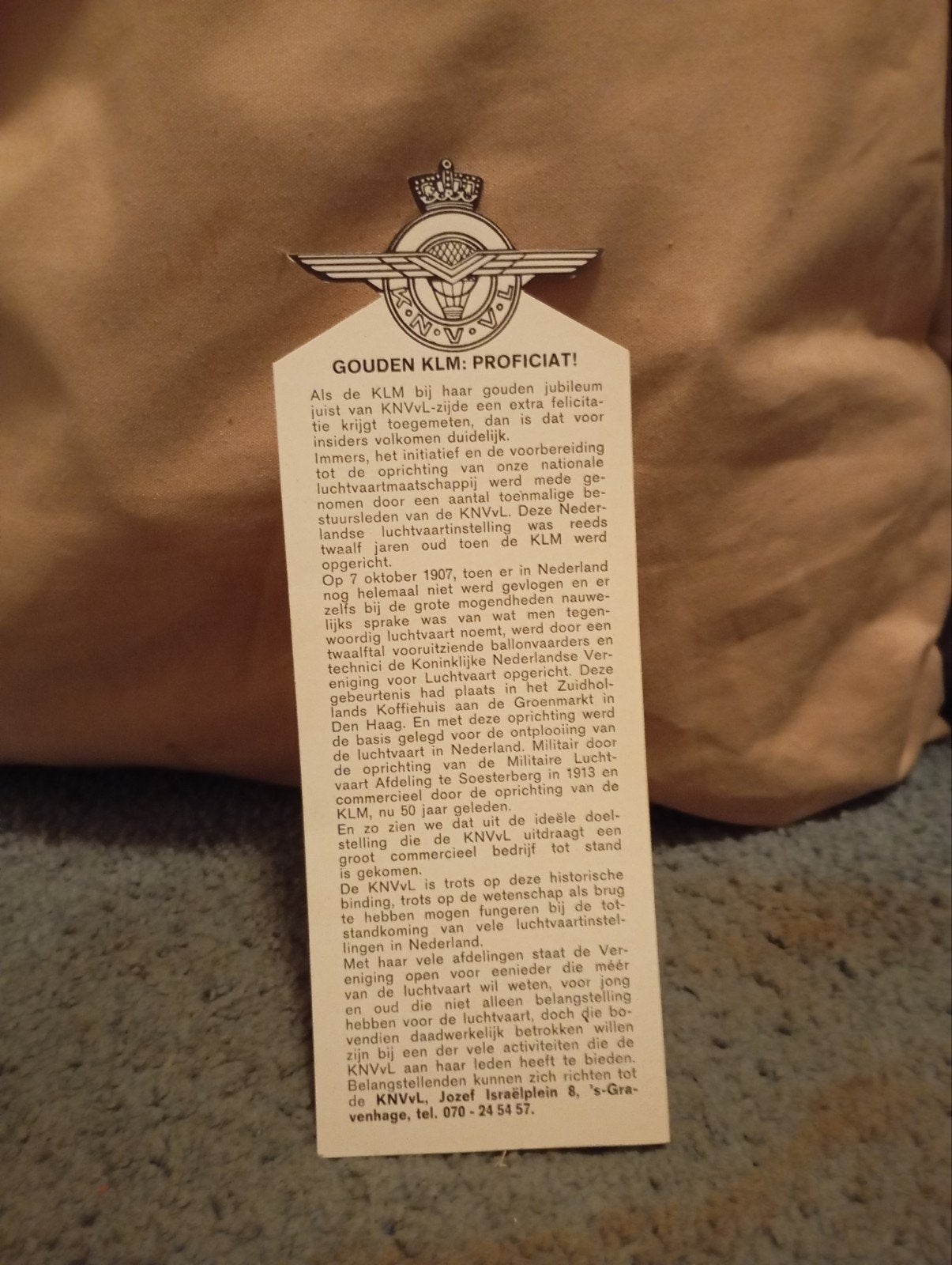 Vintage KNVvL Gouden KLM certificaat, Ophalen of Verzenden, Zo goed als nieuw, Gebruiksvoorwerp
