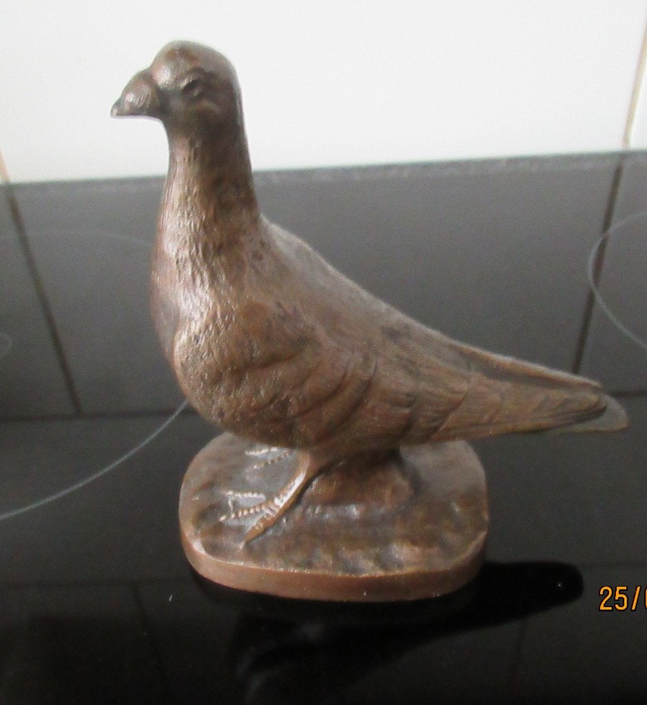 BRONZEN BEELDJE  VAN EEN DUIF,POSTDUIF-LAPLANCHE ?-ca1930, Antiek en Kunst, Antiek | Koper en Brons, Ophalen of Verzenden, Brons