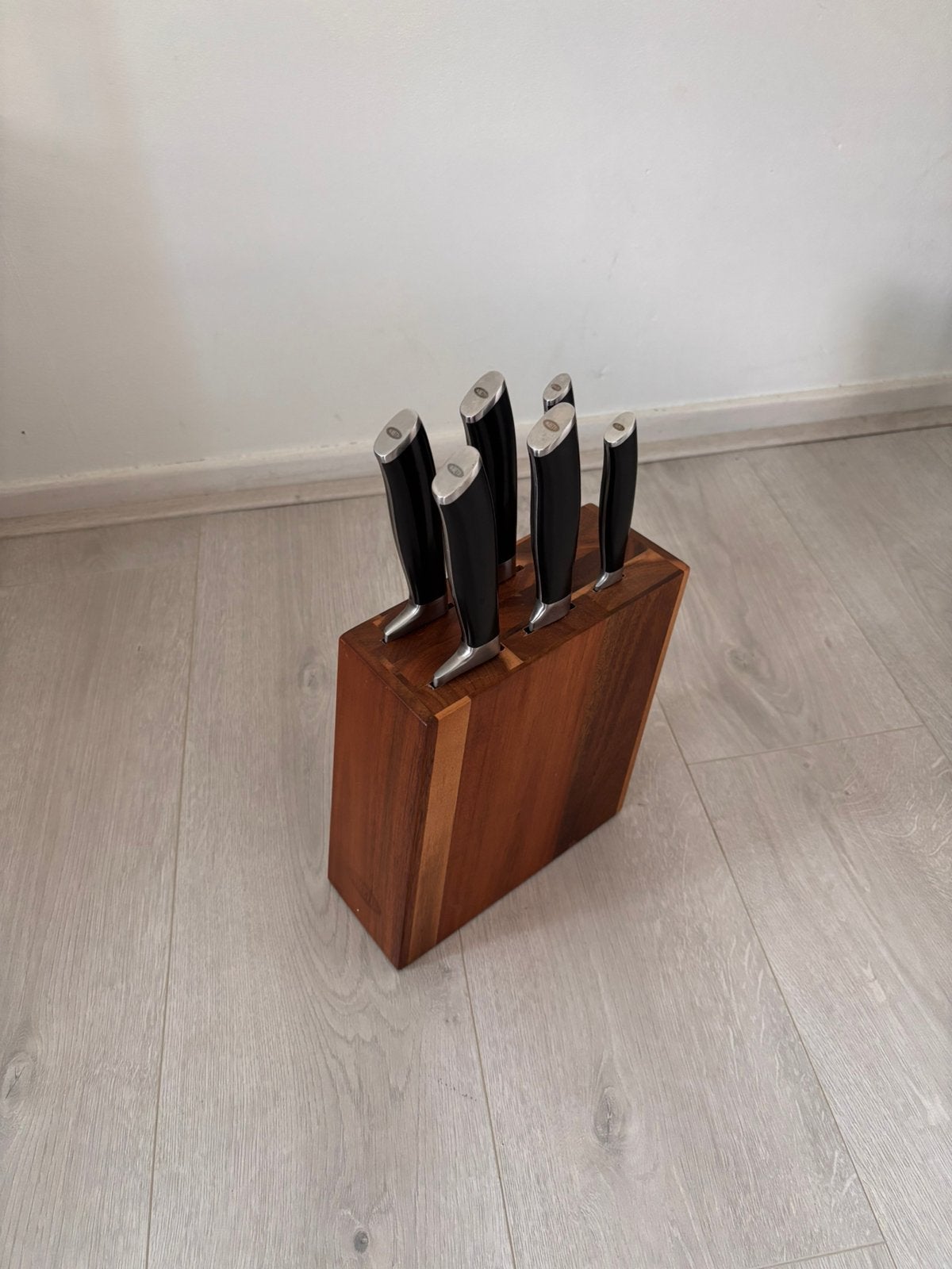 Boretti messenset met Blok, Ophalen, Bestekset, Zo goed als nieuw, Rvs of Chroom
