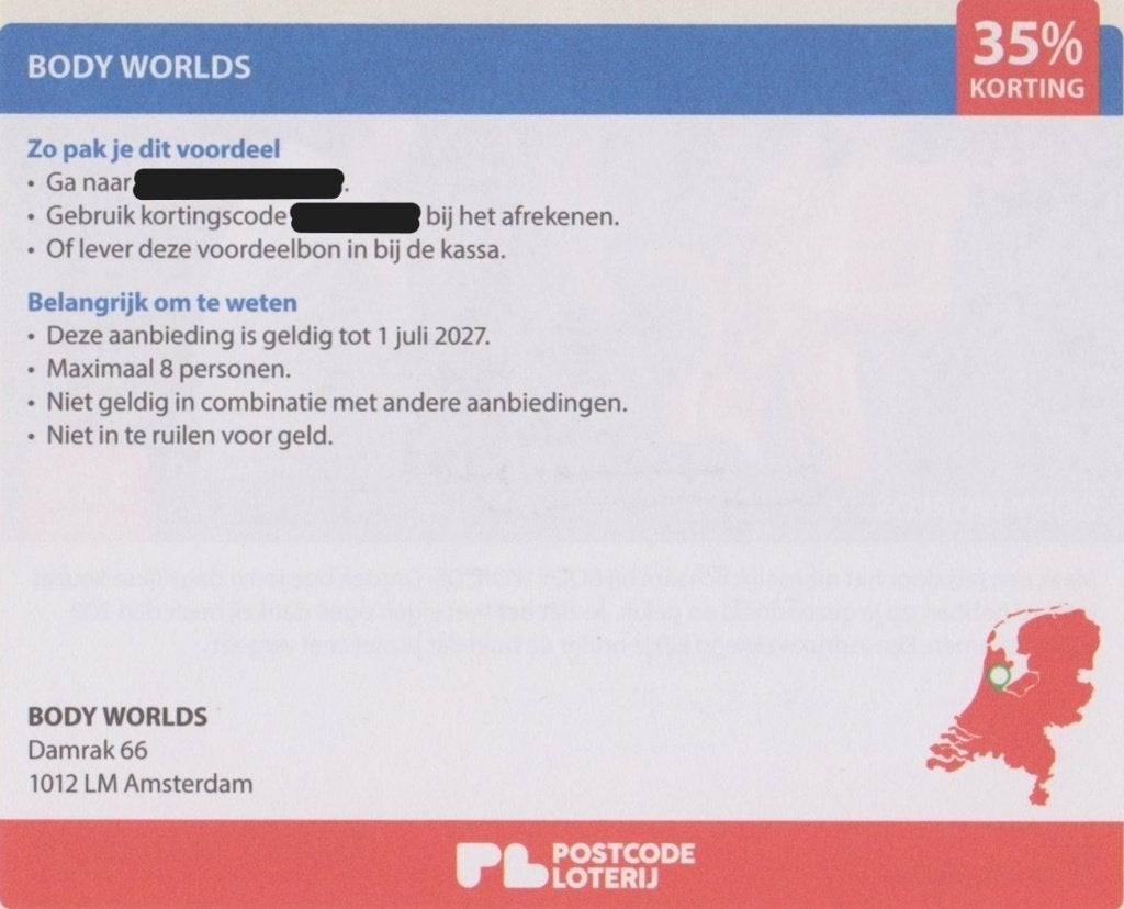 BODY WORLDS The Happiness Project. Amsterdam. 35% korting., Tickets en Kaartjes, Drie personen of meer, Kortingskaart