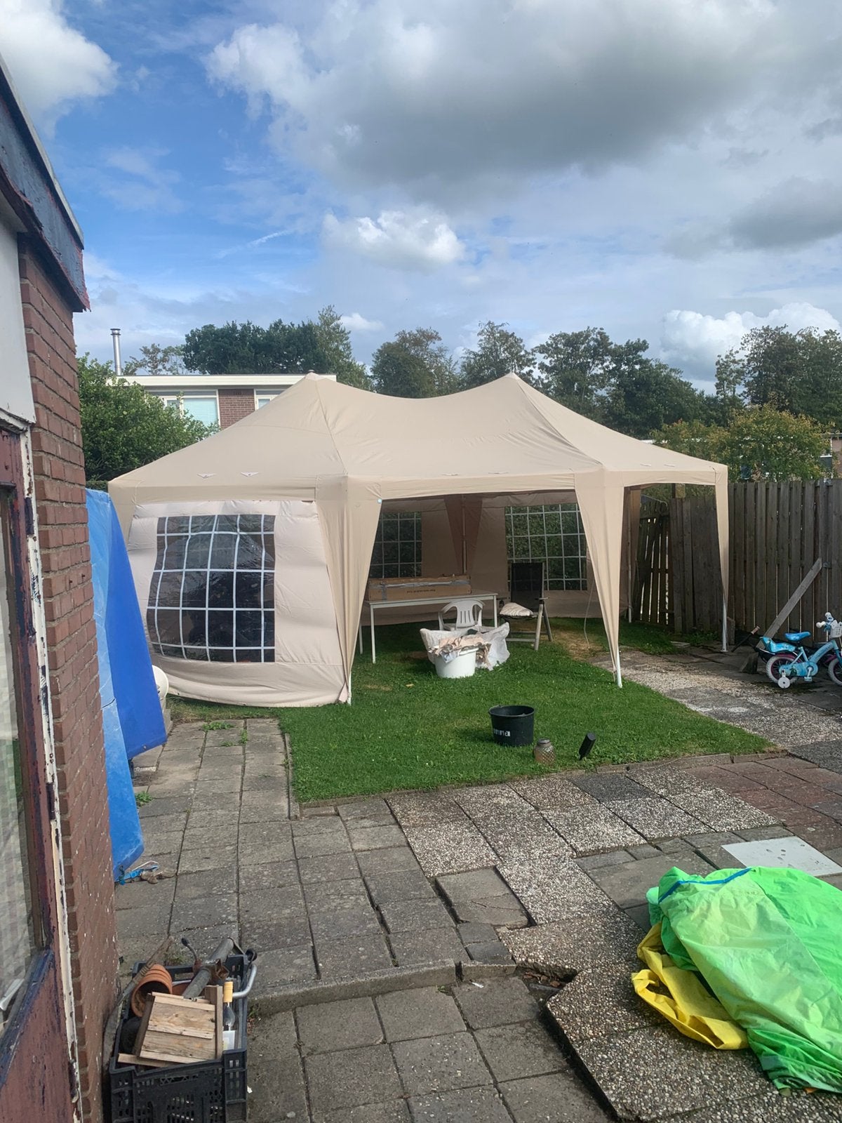 Paveljoen partytent 5x6.8 meter 3 jaar oud maar geen schade, Tuin en Terras, Partytenten, Ophalen, Zo goed als nieuw, 4 tot 6 meter