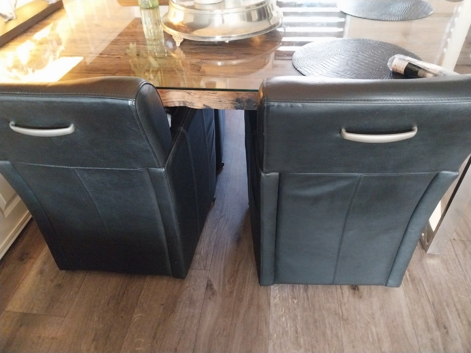 Zwarte leren eetkamerstoelen - 4 stuks, Ophalen, Gebruikt, Twee, Zwart