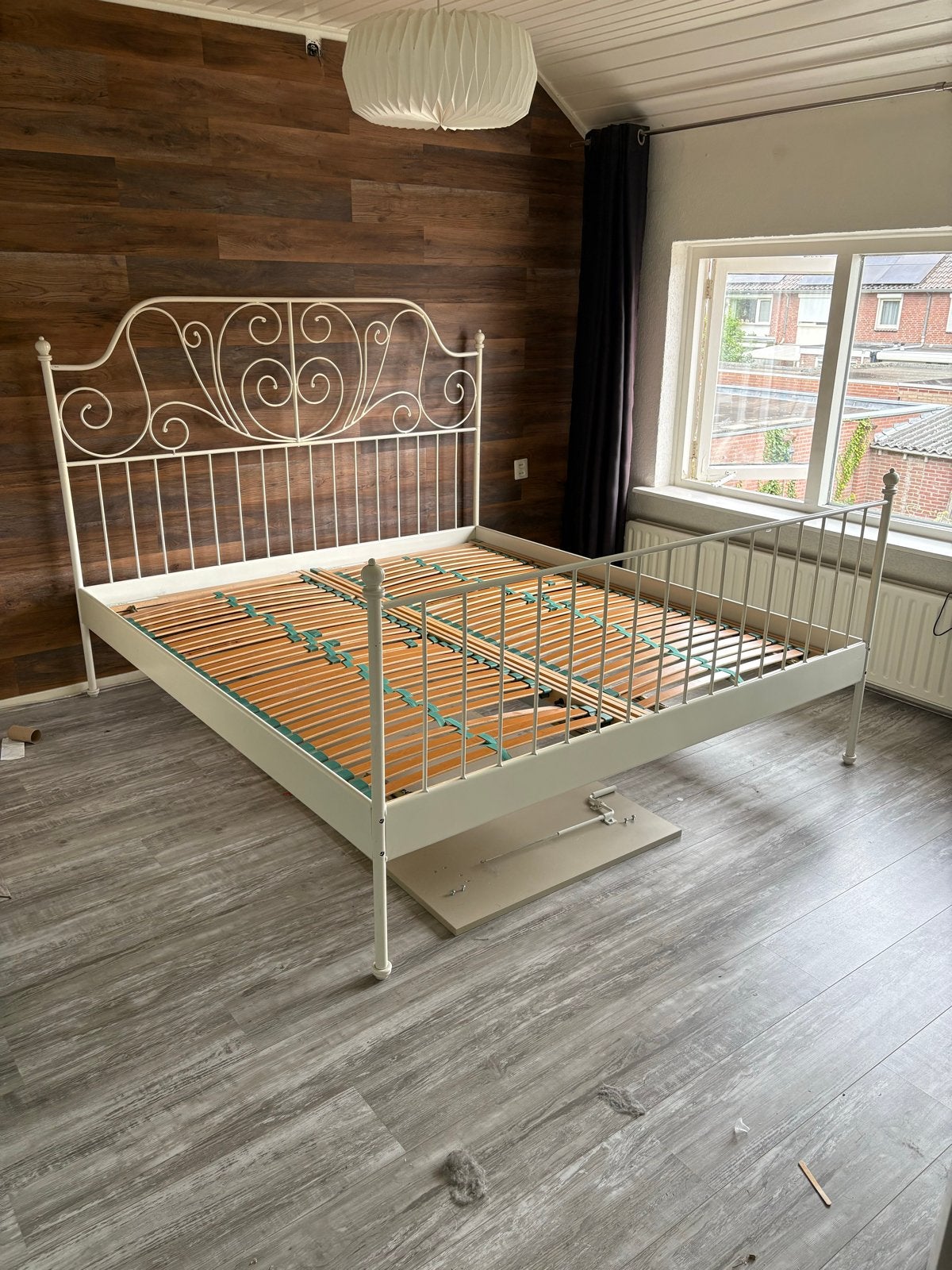 Bedframe 180x200 met verstelbare lattenbodems, Ophalen, Wit, Tweepersoons, 180 cm