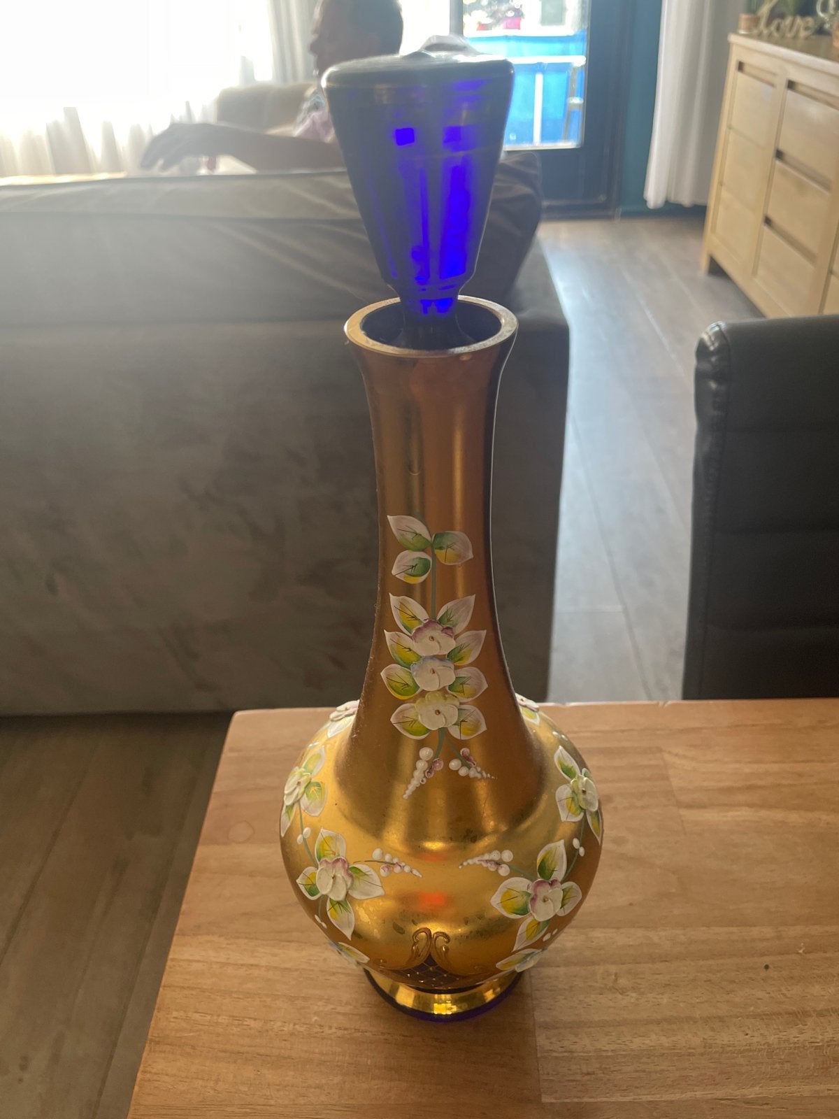 Vergulde Karaf met Bloemenmotief - 35 cm, Ophalen of Verzenden