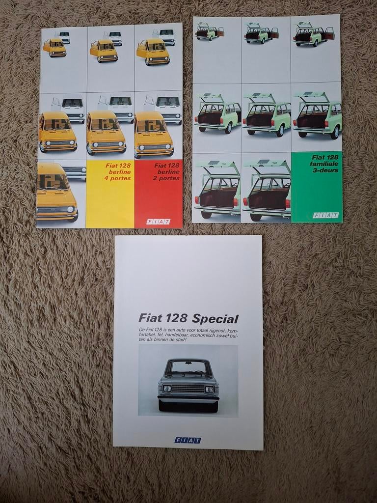 3x autofolder Fiat 128, Verzenden, Zo goed als nieuw, Overige merken