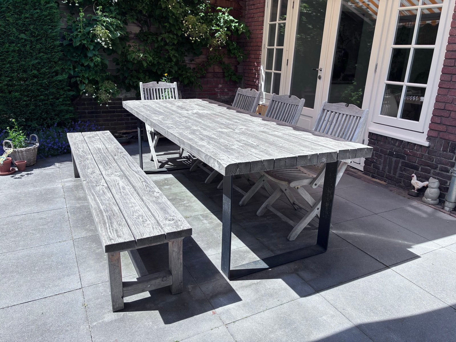 Douglas houten tuinset met bank en 6 teak stoelen, Ophalen, Gebruikt, Bank, Hardhout