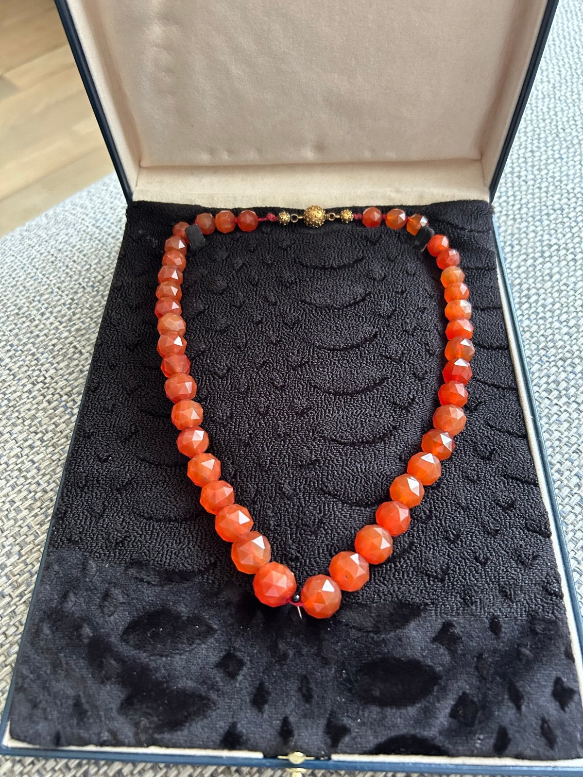 Antieke/Vintage Facetgeslepen Carneool Ketting - 55 cm, Sieraden, Tassen en Uiterlijk, Kettingen, Gebruikt, Oranje, Ophalen of Verzenden