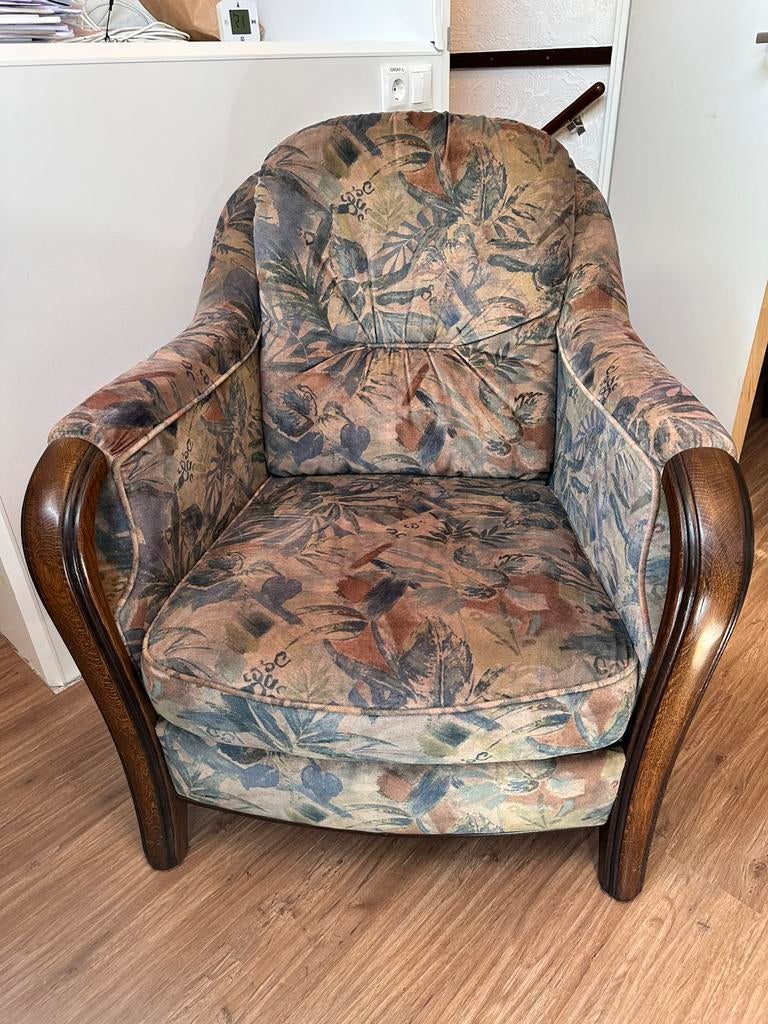Fauteuil bloemmotief, Huis en Inrichting, Fauteuils, Ophalen, Gebruikt, 75 tot 100 cm, Stof