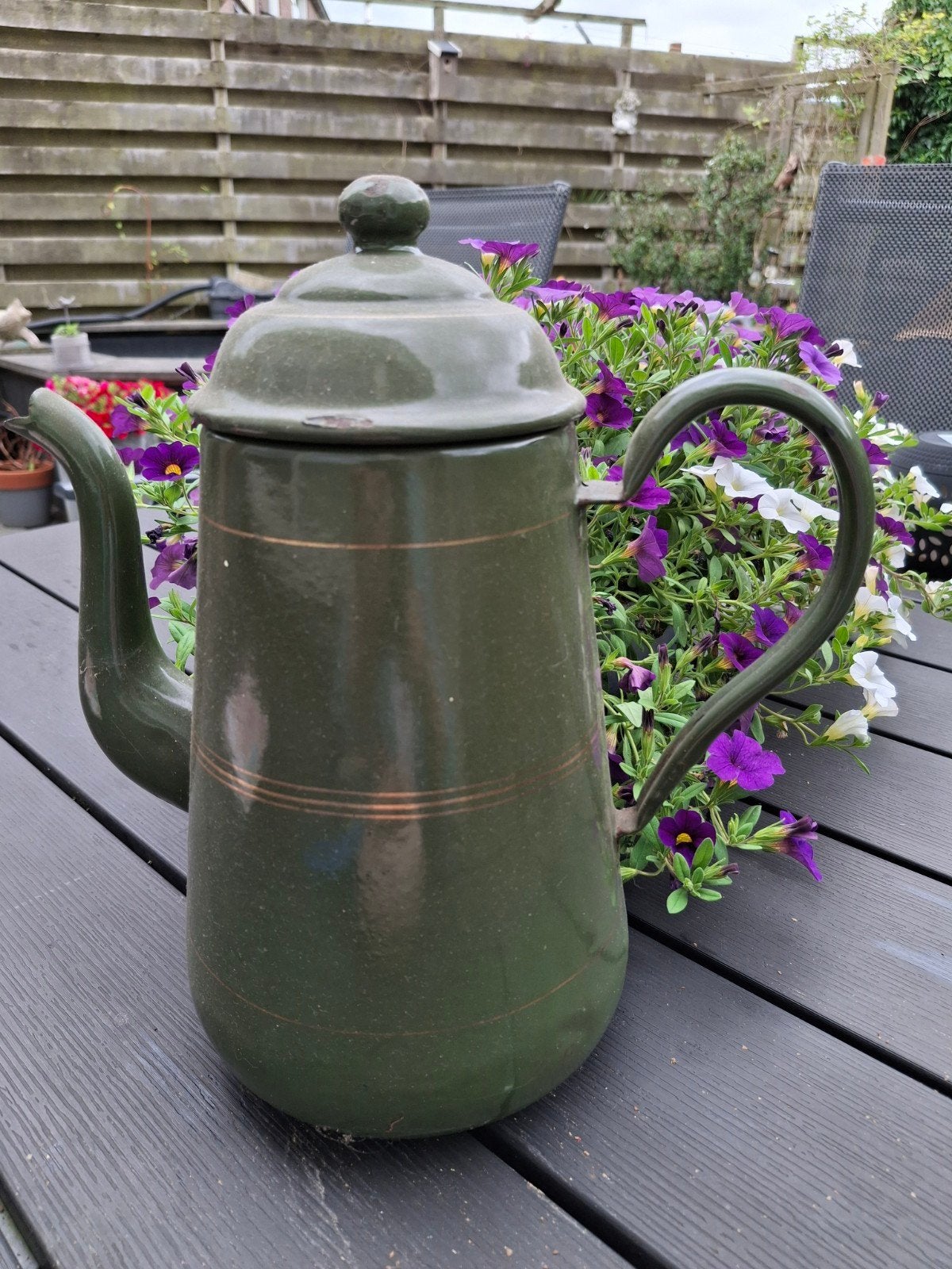 Oude emaille koffiekan - Vintage groen, Ophalen of Verzenden