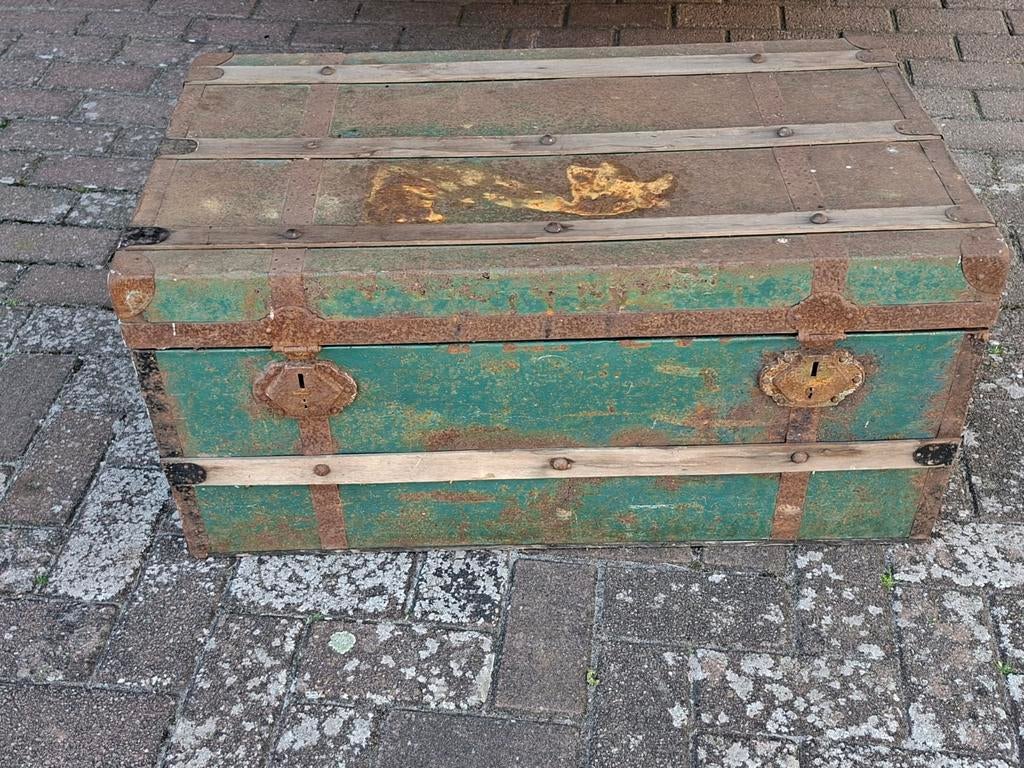 Antieke dekenkist / speelgoedkoffer - Groen, Ophalen