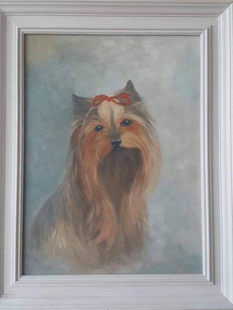 Yorkshire terriër 40x50 olieverfschilderij, Antiek en Kunst, Ophalen