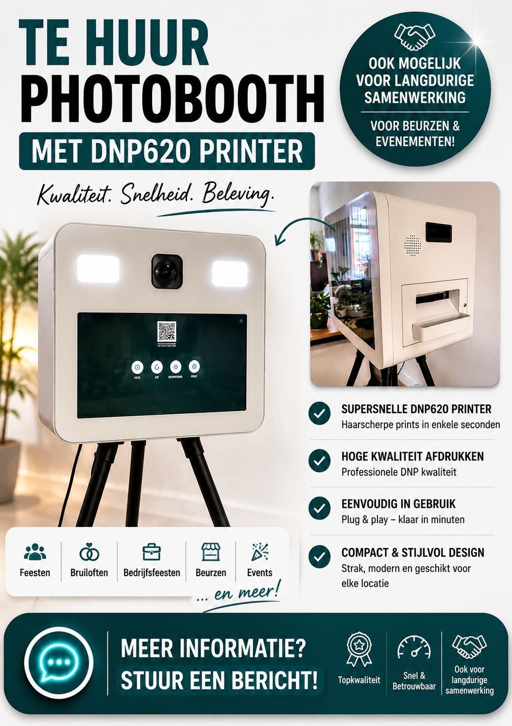 Proffesionele Fotobooth met een DNP620 printer te huur, Ophalen, Nieuw, Geboorte of Huwelijk