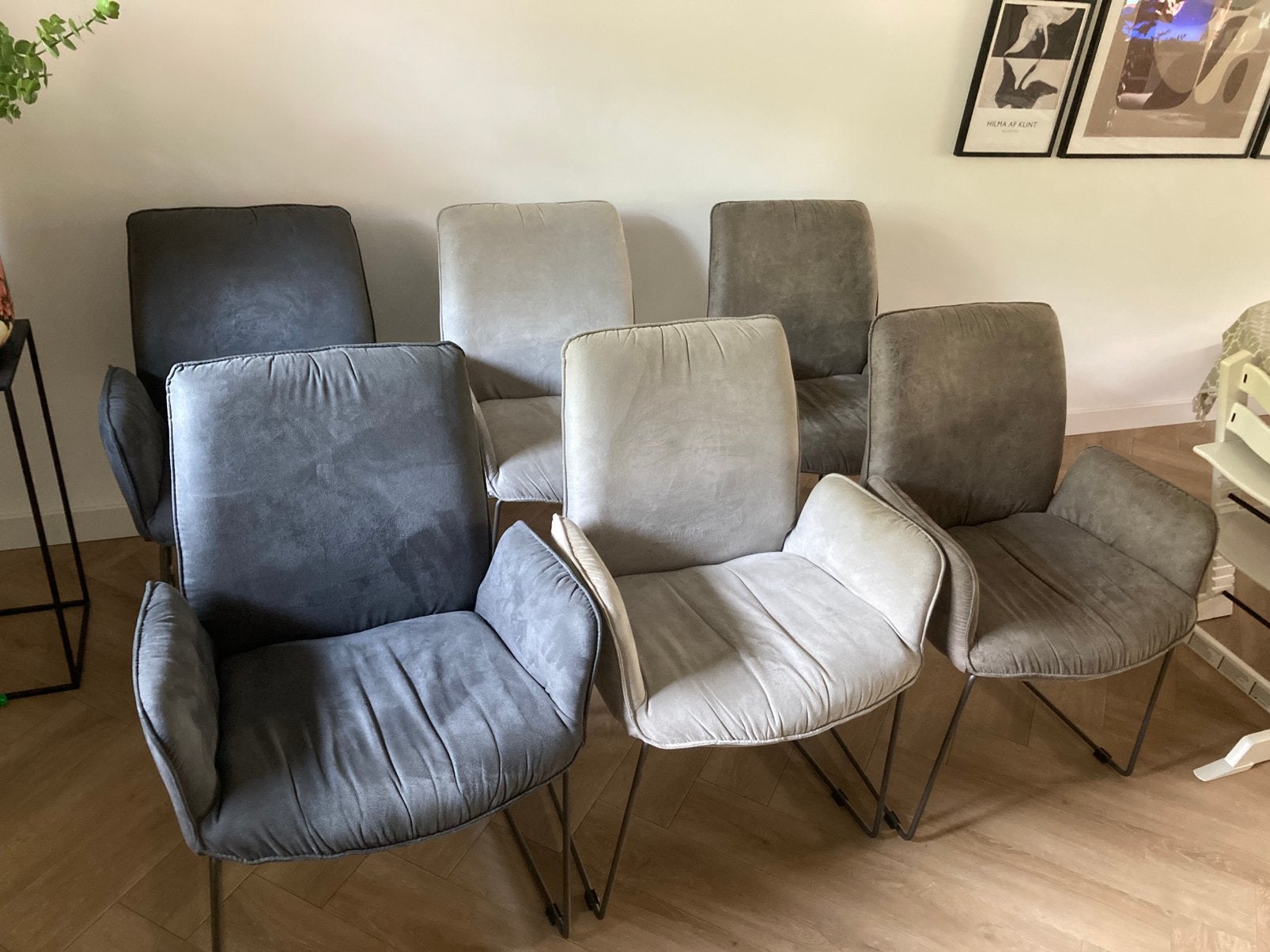 6x Eettafelstoelen nubuck/suede, Ophalen, Overige kleuren, Zo goed als nieuw, Stof