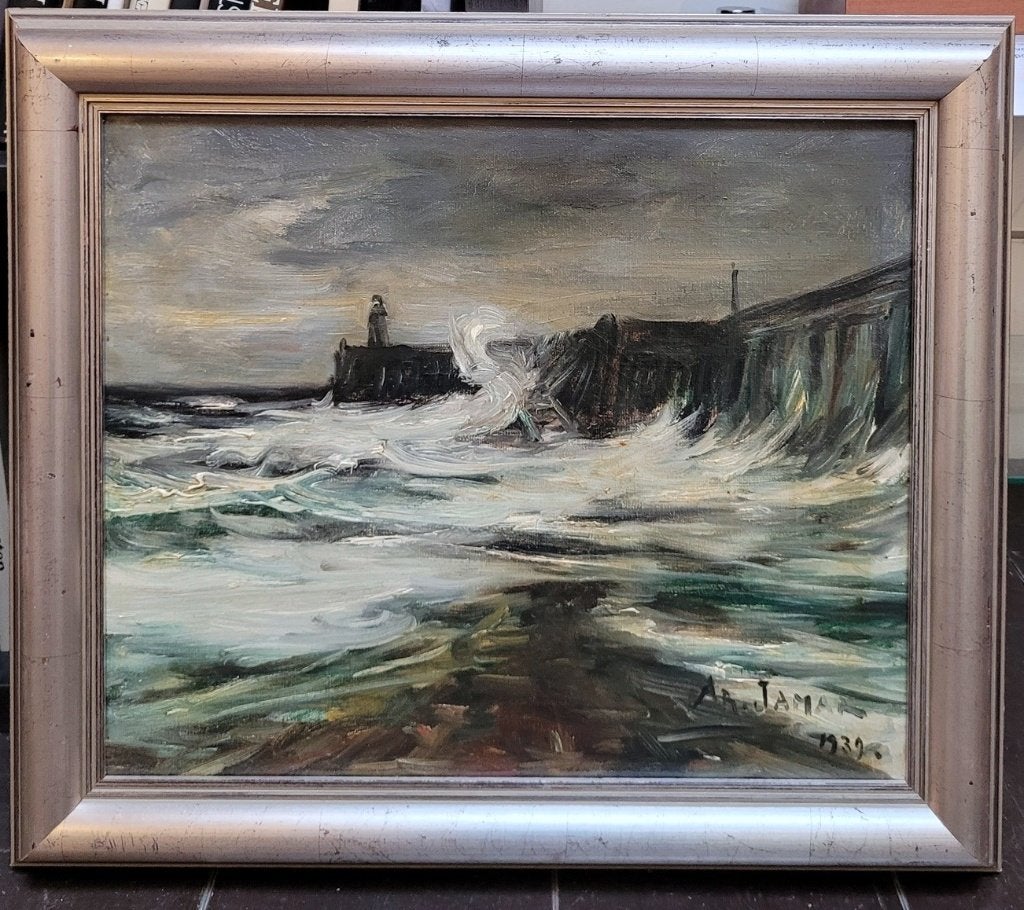 Armand JAMAR, ,Gros temps à Blenkenberghe, Antiek en Kunst, Maritiem / water, Doek, Ophalen of Verzenden, Gedateerd
