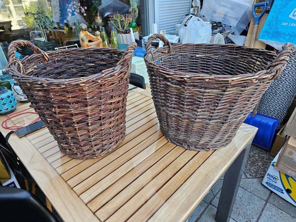 Set van 2 wilgen / rieten aardappel-/opbergmanden, Gebruikt, Mand, Rond, Ophalen of Verzenden