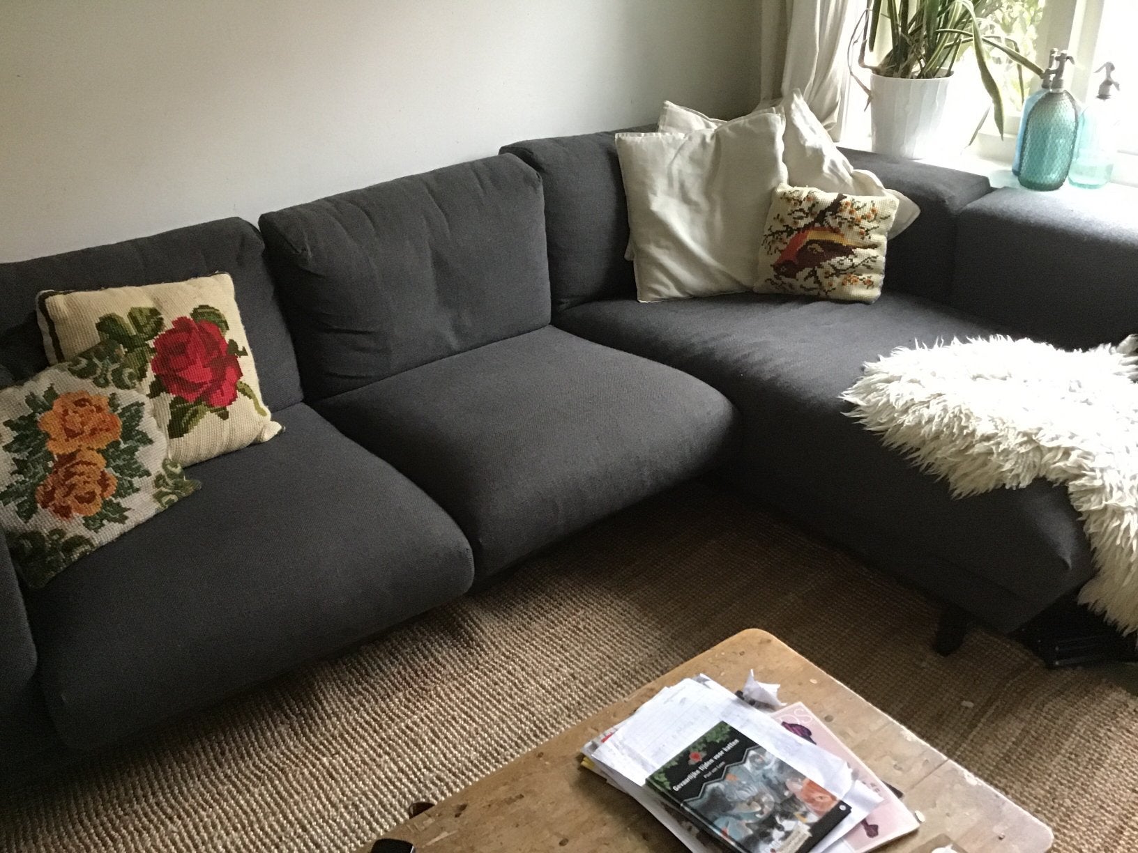 Ikea nockeby bank 3 zits chaise  rechts, antraciet, Ophalen, Zo goed als nieuw