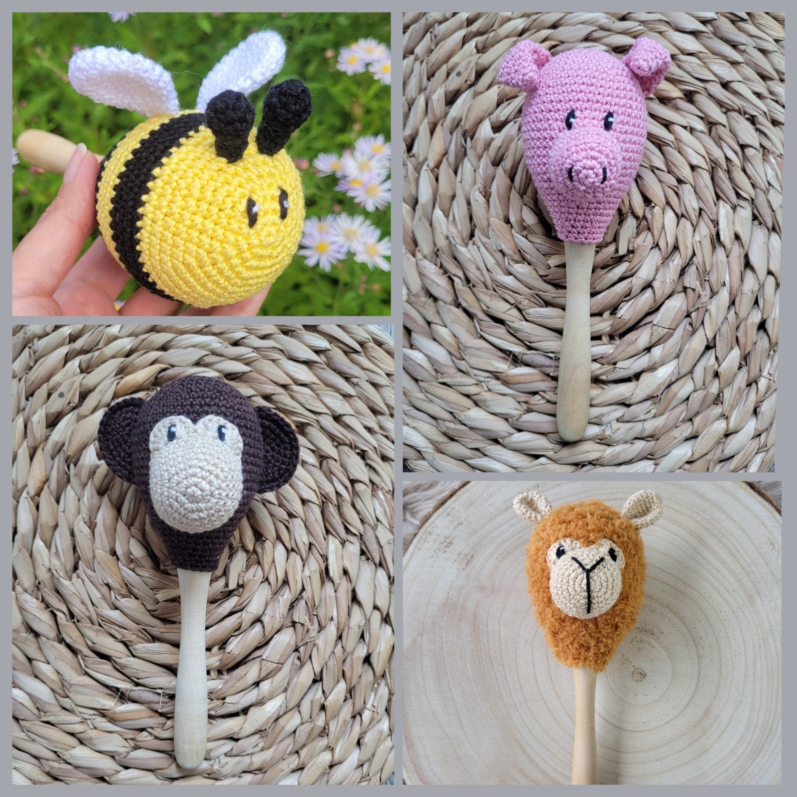 Gehaakte sambabal alpaca/ lama, aapje, varkentje, bij, Ophalen of Verzenden, Nieuw, Rammelaar, Met geluid
