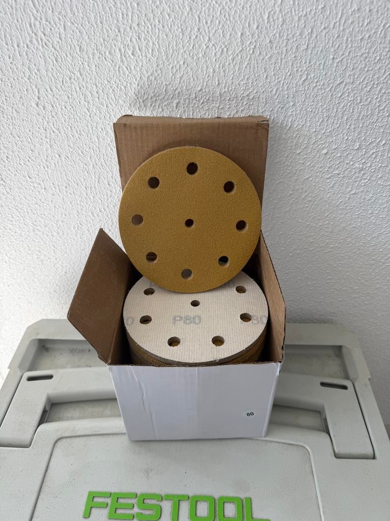 Schuurpapier klittenband 125mm 9 stofgaten nieuw 50 stuks, Ophalen of Verzenden, Nieuw, Minder dan 600 watt, Excentrische schuurmachine