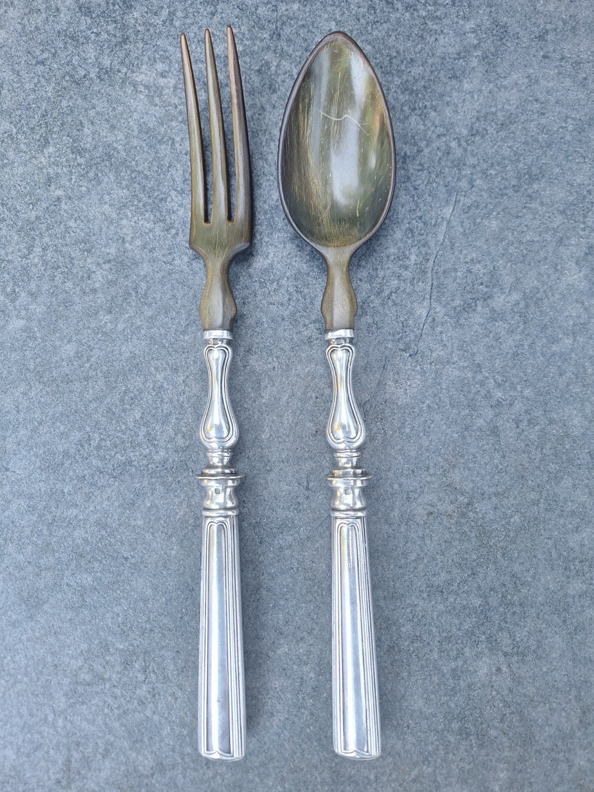 Antiek Christofle Saladebestek - Zilver & Hoorn, Ophalen of Verzenden