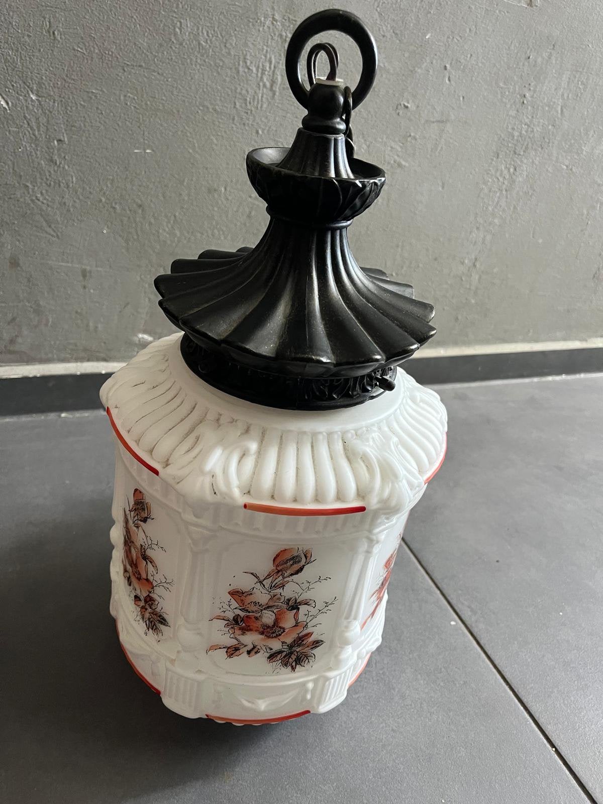 Vintage  hanglamp kap van Opaline glas met bloemenmotief, Ophalen, Glas