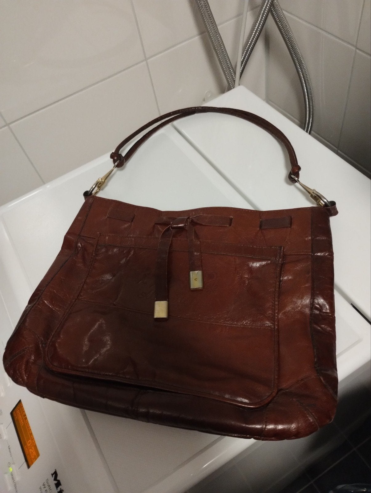 Vintage jaren zestig Italiaans leren damestas, Ophalen of Verzenden, Bruin, Handtas