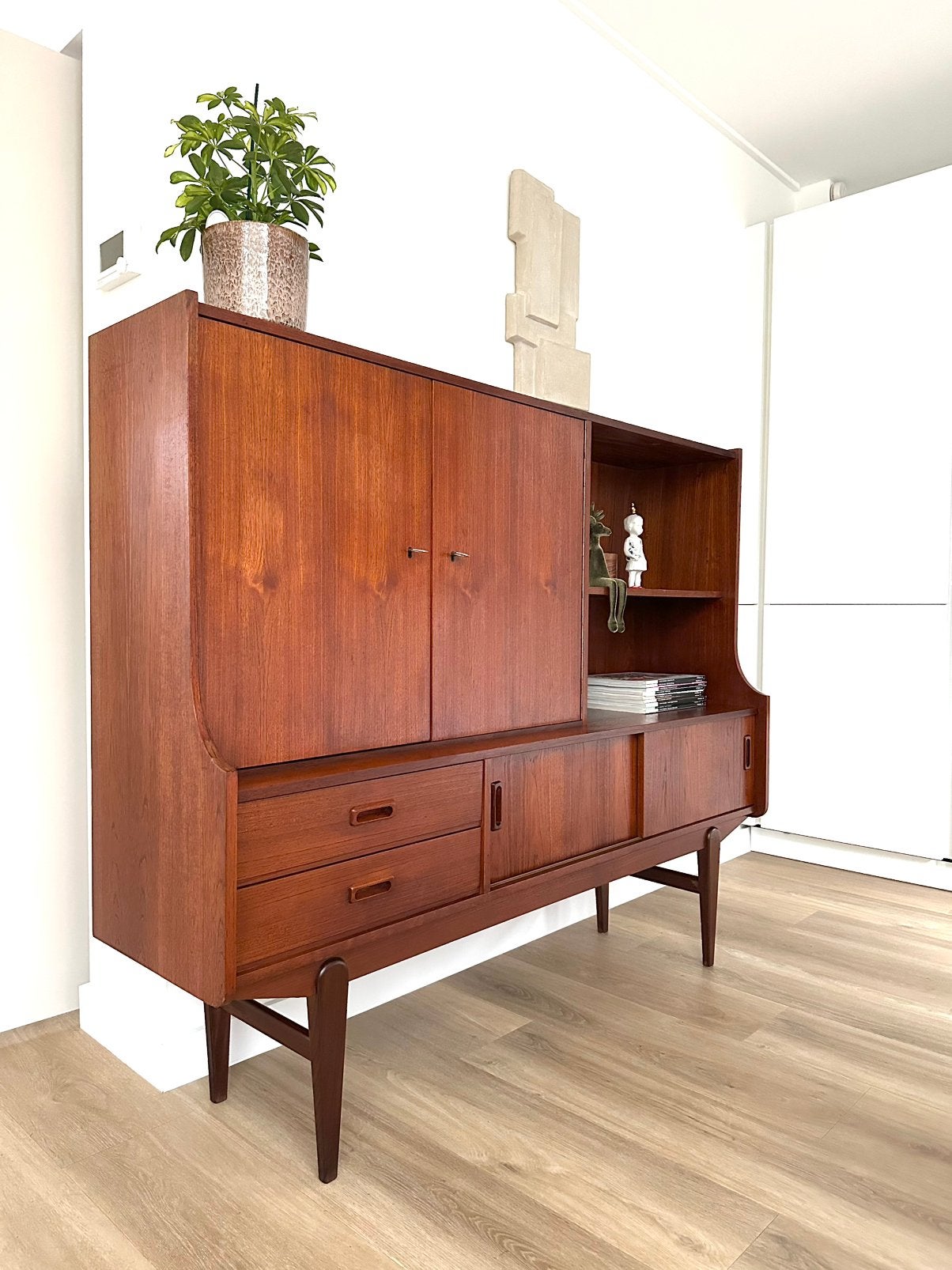 Vintage Highboard Deens design kast midcentury jaren60, Huis en Inrichting, Ophalen, 25 tot 50 cm, Teakhout, 200 cm of meer