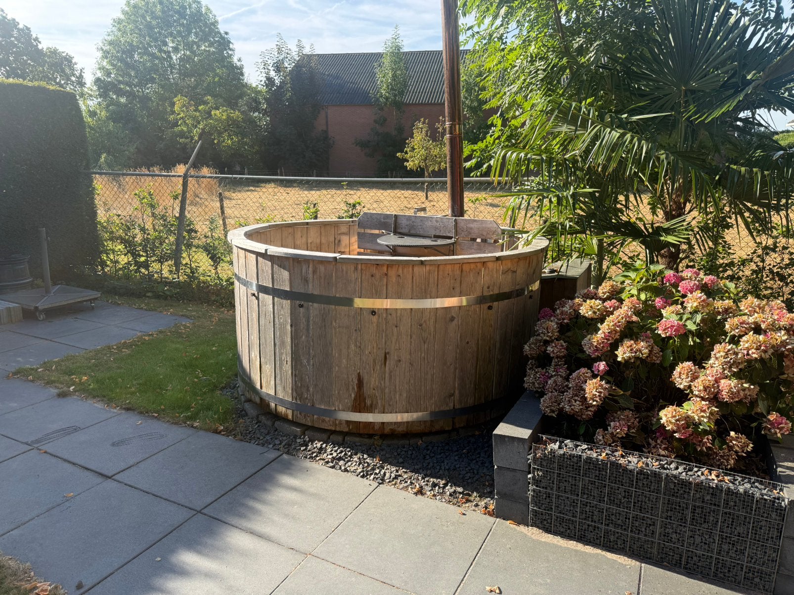 Houten Hottub tekoop, Tuin en Terras, Bubbelbaden en Hottubs, Ophalen, Gebruikt, Afdekzeil, Vast