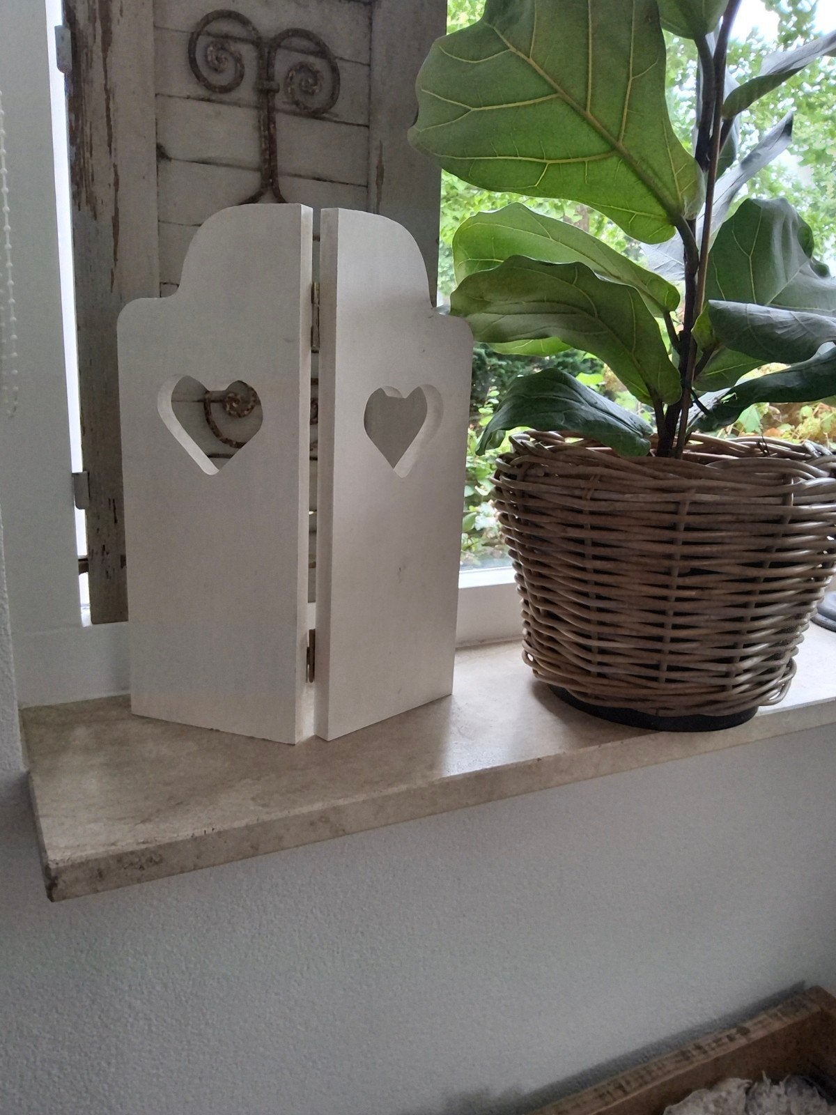 Decoratief houten kamerschermpje met hartjes, Hout, Gebruikt, Ophalen of Verzenden, Landelijk