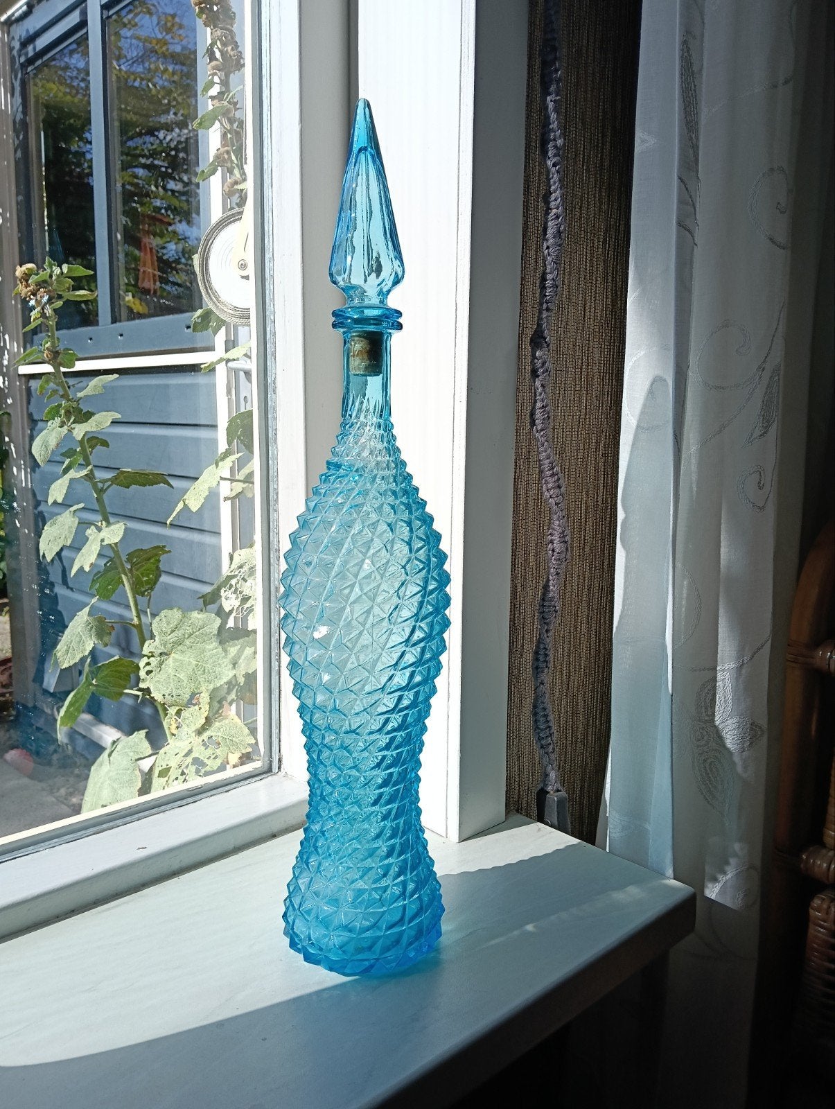 Vintage Empoli Karaf - Aqua Blauw Glas met Kurk, Ophalen of Verzenden