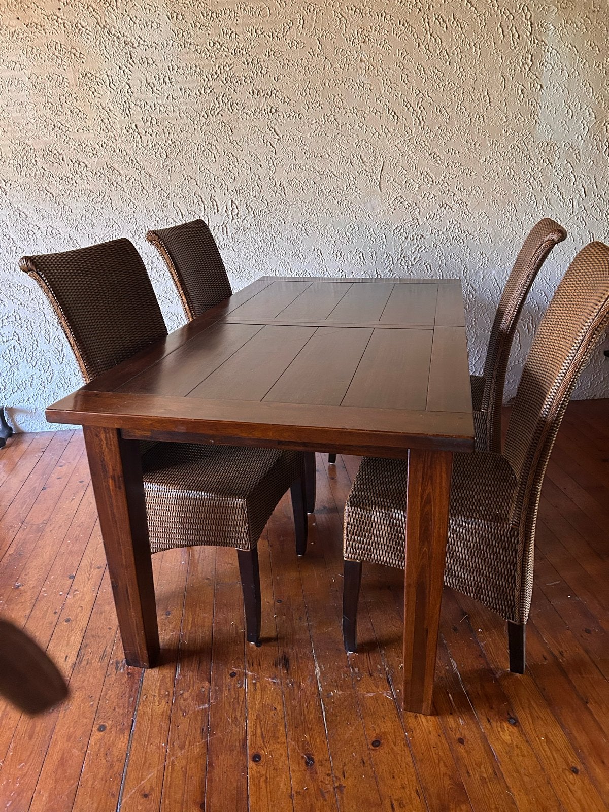 Uitschuifbare eettafel met 6 Lloyd Loom stoelen, Huis en Inrichting, Tafels | Eettafels, Ophalen, Gebruikt, 50 tot 100 cm, Vijf personen of meer