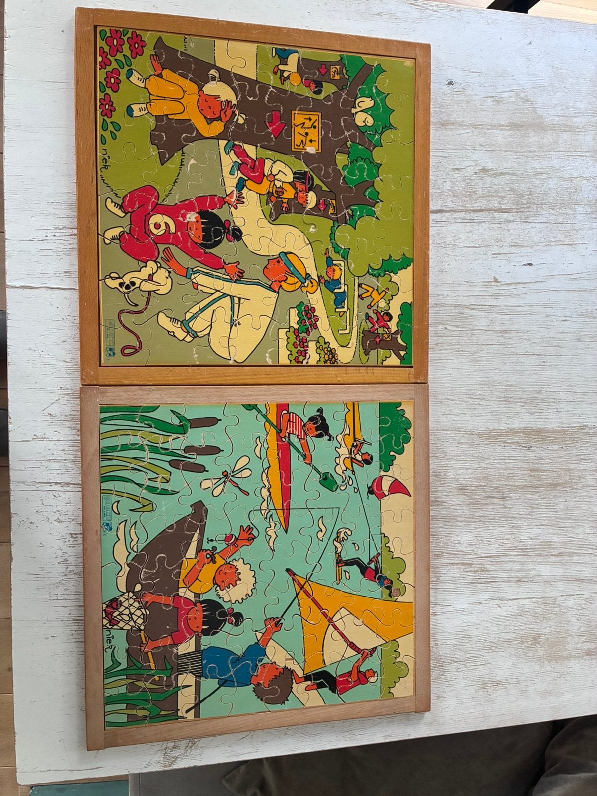 Twee houten puzzels (64 stukjes), Ophalen, Meer dan 50 stukjes, Zo goed als nieuw, 2 tot 4 jaar