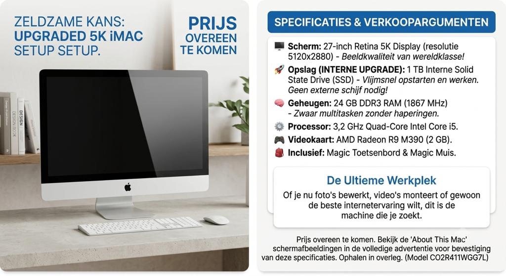 iMac 27-inch Retina 5K (Late 2015)  1TB Interne SSD 24GB RAM, Ophalen, SSD, IMac, Zo goed als nieuw