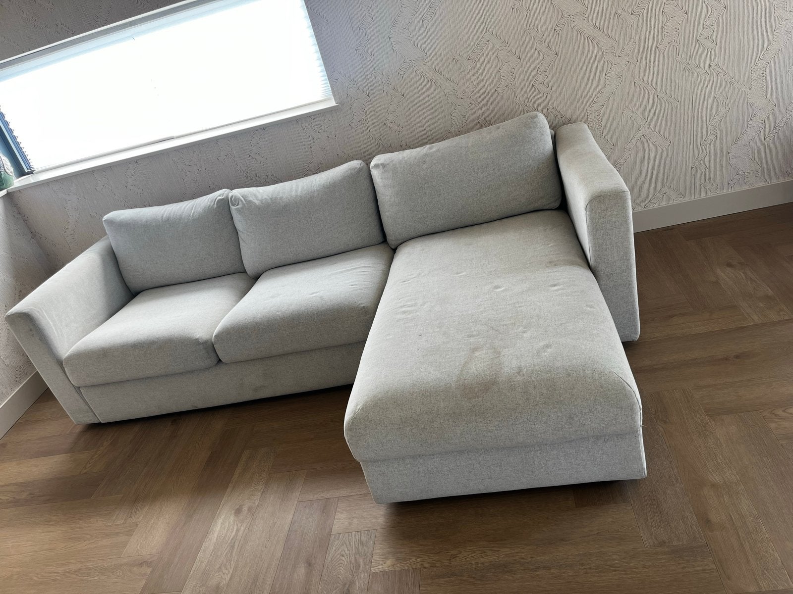 Gratis - Ikea Vimle - Lichtgrijze hoekbank met opbergruimte, Ophalen, Gebruikt, 100 tot 125 cm, Hoekbank