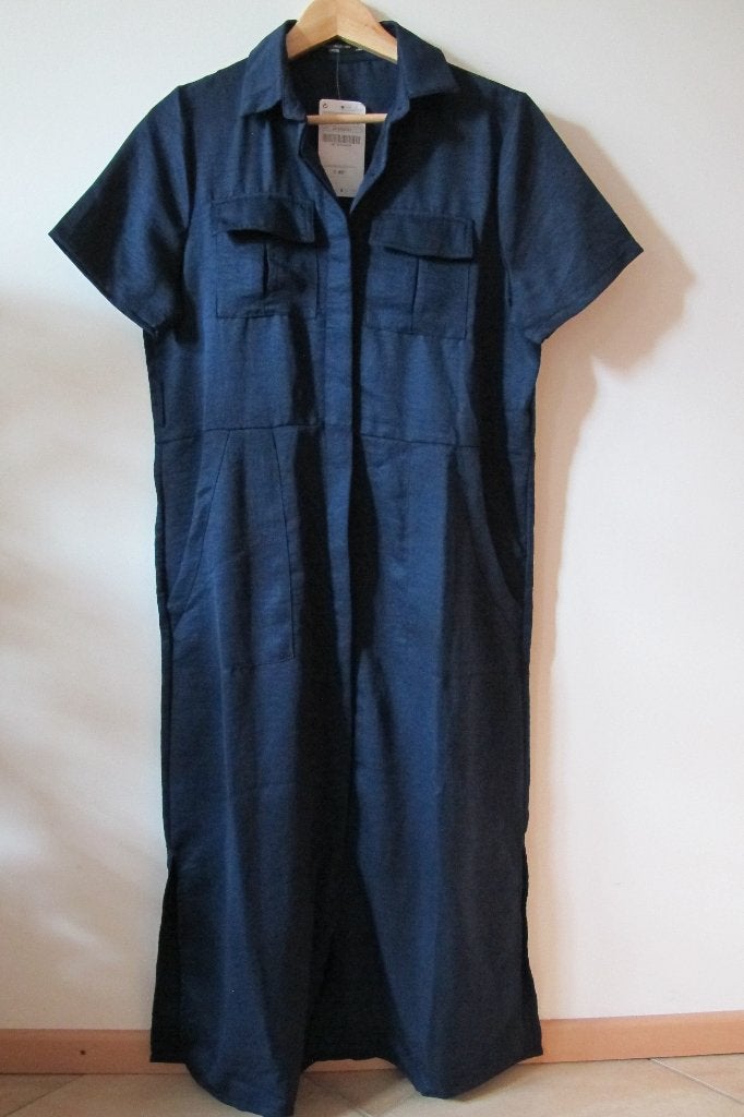 Navy button up dress, Blauw, Maat 42/44 (L), Nieuw, Ophalen of Verzenden