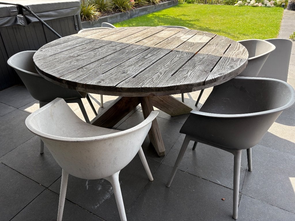 Tuintafel met stoelen, Ophalen, Gebruikt, Rond, Hout