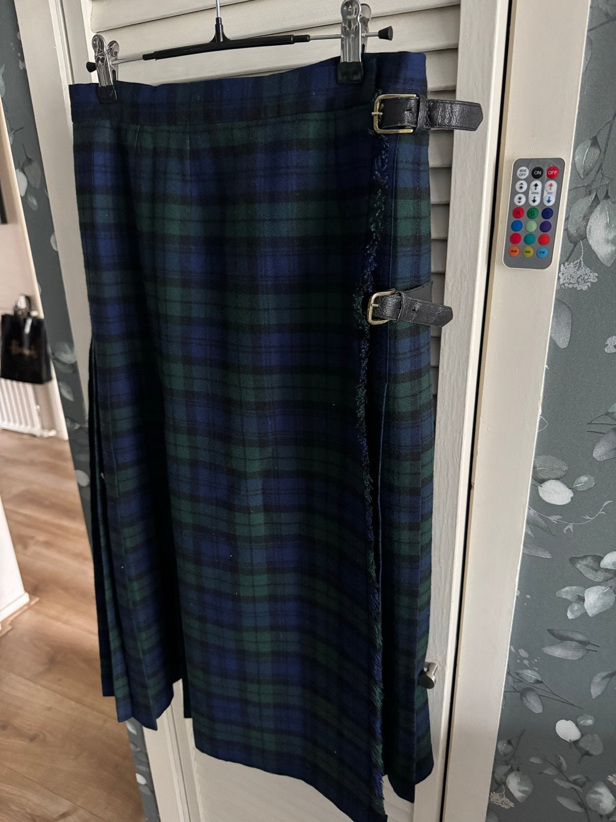 Vintage kilt Schotse Ruit Plissé Rok - Blauw/Groen, Maat 42/44 (L), Zo goed als nieuw, Onder de knie, Verzenden