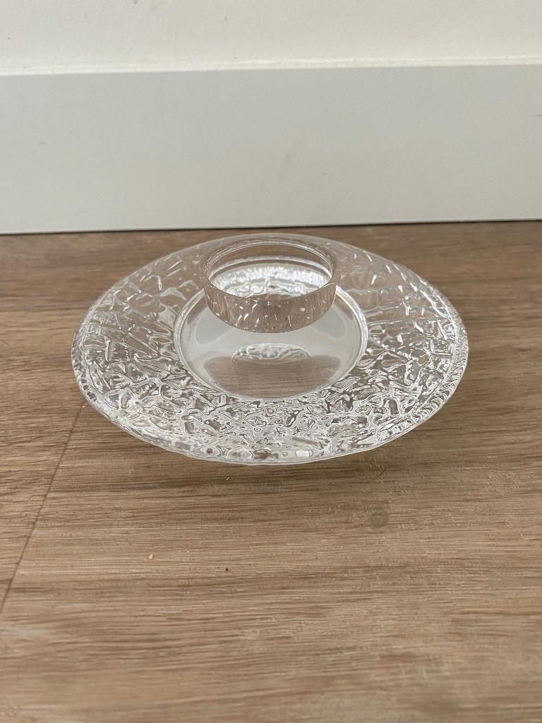 waxinehouder van glas merk Orrefors (de Discus), Ophalen of Verzenden, Gebruikt, Overige materialen, Minder dan 25 cm